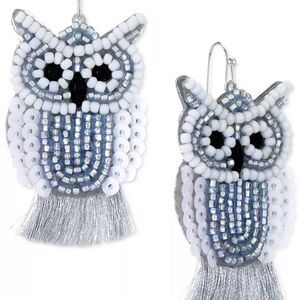 Silver-Tone White Owl Statement Earrings